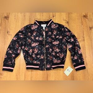 Urban Republic Girls Size 10/12 Roses Black Satin Bomber Jacket Nordstrom NWT